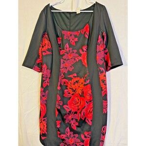 Sangria Women's 14W 1X Red Black Roses Dress Floral Office Cottagecore Romantic